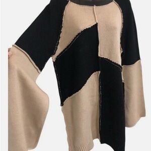 Steve Madden Black and Tan Patchwork Sweater